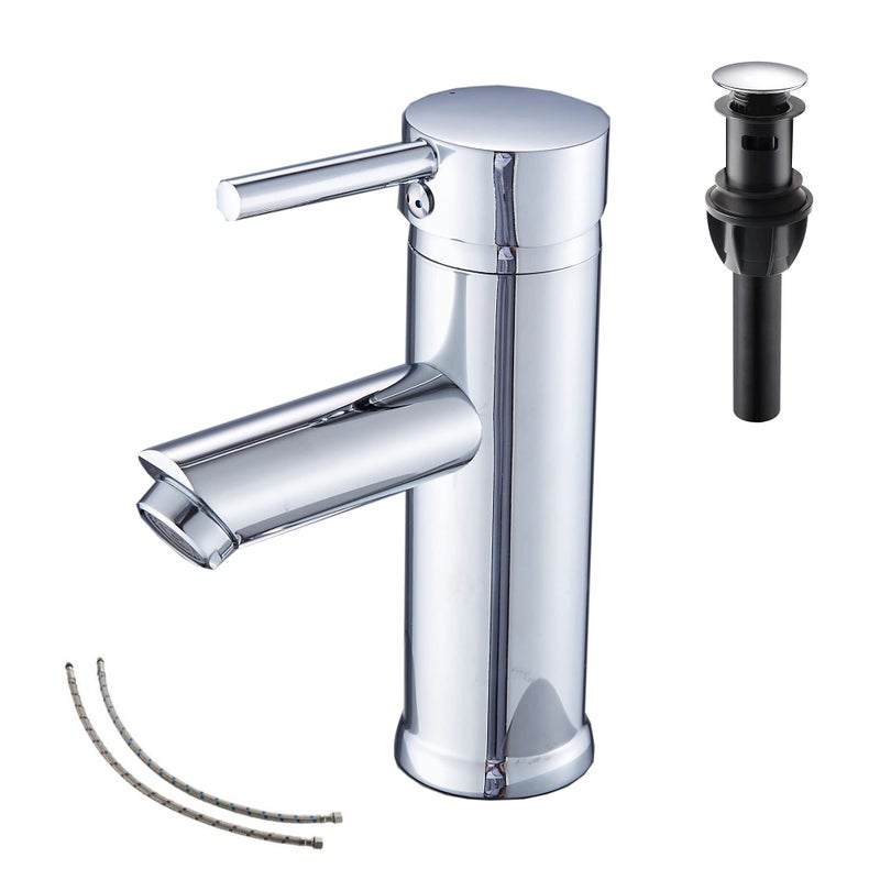 GGStudy Bathroom Faucet Chrome GGStudy Single Handle 1 Hole Faucets Stainless Steel Bathroom Vanity Faucet Matching Pop Up Drain with Overflow - Image 1